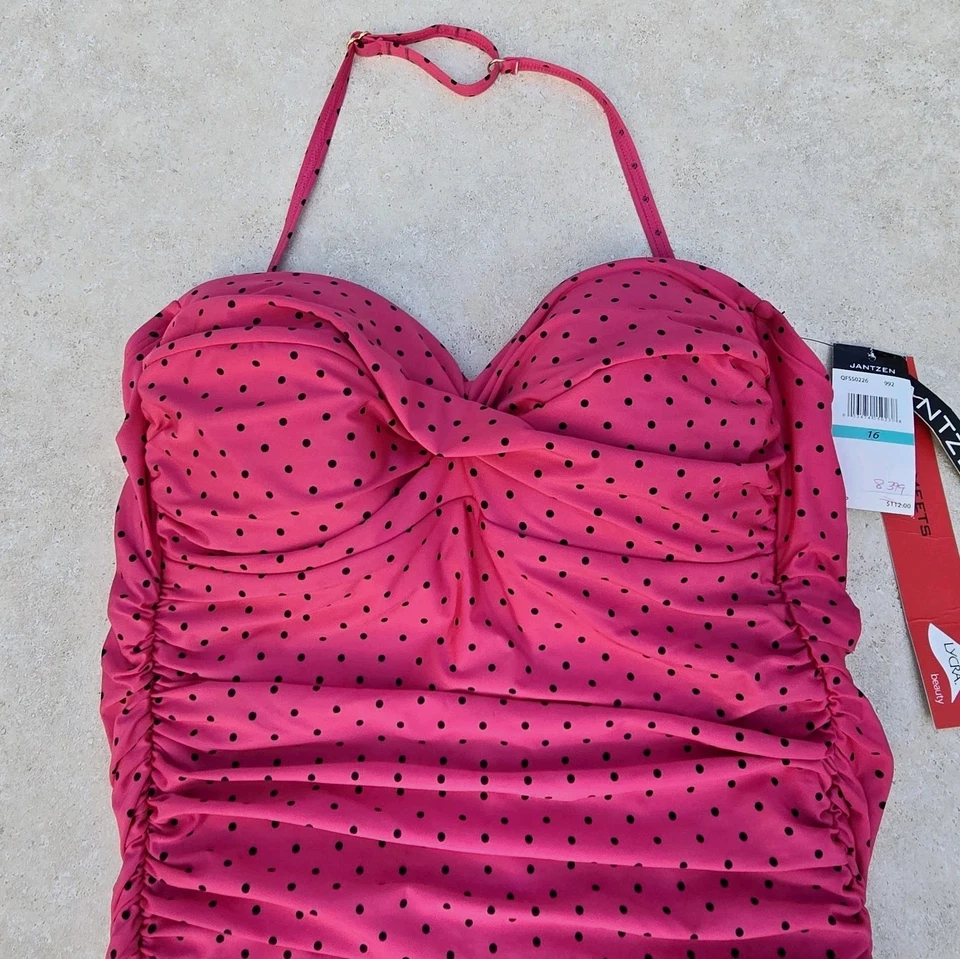 TRAJE DE BANHO FEMININO JANTZEN TAMANHO 16 ROSA BOLINHAS PEÇA ÚNICA NOVO! Varejo US$ 112 - Imagem 4 de 4