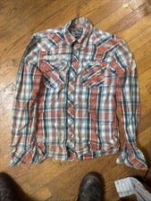 Affliction Black Premium Plaid Embroidered Button Up Long Sleeved Sz Medium