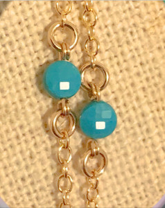 NEW RARE  14K YELLOW GOLD NATURAL TURQUOISE 18" ANTIQUE VICTORIAN CHARM NECKLACE