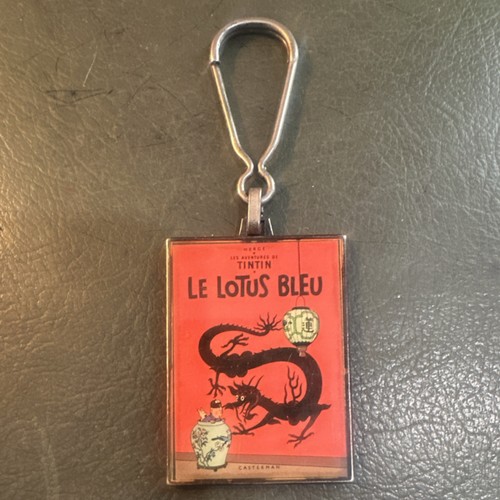 Vintage Lombard Tintin Le Lotus Bleu Comic Book Clip-On Metal Keyring.