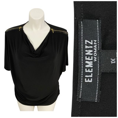 Elementz Top Womens Sz 1X Black Blouse Work Office Corpcore Minimalist Basic