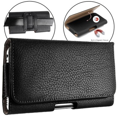 Black Horizontal Cell Phone Holster Pouch Case with Belt Clip For iPhone Samsung