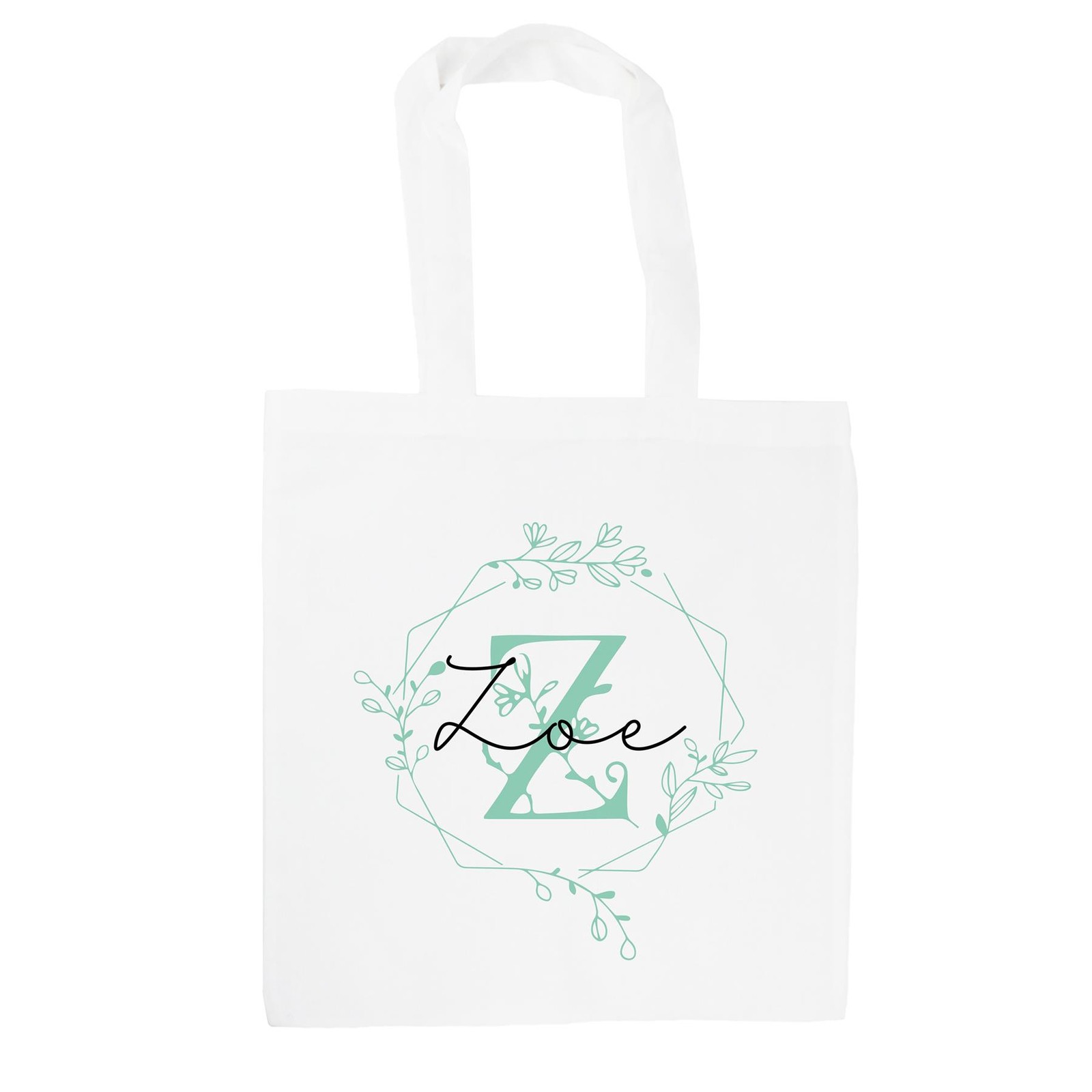 Personalised Floral Letter Z Tote Bag - Green Flowers Custom Name Gift