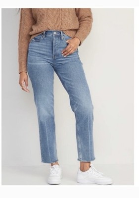 OLD NAVY Extra High-Waisted Button-Fly Sky-Hi Straight Cut-Off Jeans Size 2