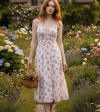 Trixxi Babydoll Tiered Cottage Core Prairie Maxi Dress Womens Large Pink Flowers