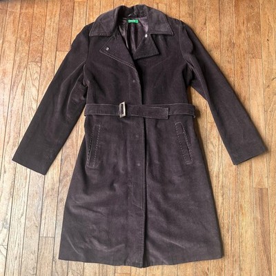 Vintage Minimalist United Colors of Benetton Trench Coat Women S Corduroy Brown