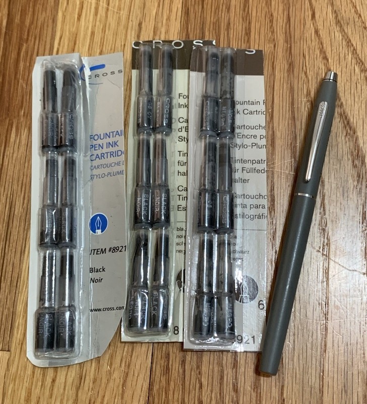 Cross Gray Matte Fountain Pen with Ink Cartridges. Engraved Sold For Parts, Use
