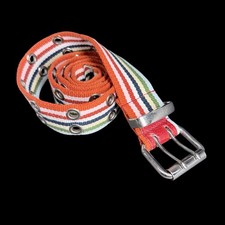 Mens Striped Canvas Belt Grommet Double Prong Casual Preppy Sz M