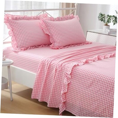 Coral Pink White Plaid Ruffle Gingham Sheets Size 4 Full Coral Pink/White Plaid