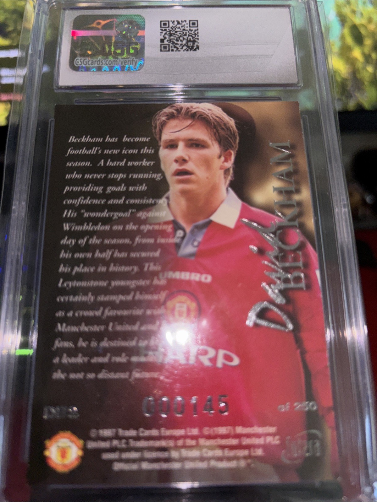 1997 Futera Manchester United David Beckham Rookie Redemption Card /250 with COA view 4