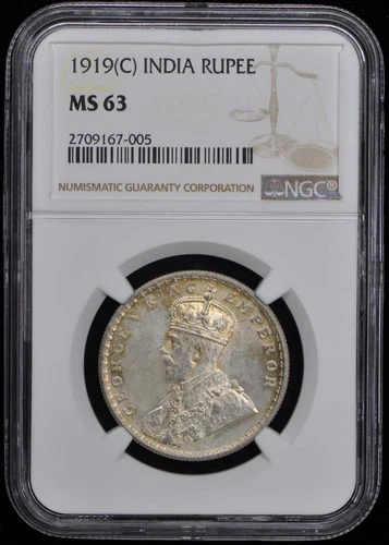 1919(C) INDIA RUPEE NGC MS63