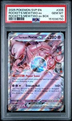 2025 POKEMON SVP EN-SV BLACK STAR PROMO #205 TEAM ROCKET'S MEWTWO EX PSA 10