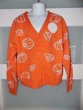 Berkley Jensen Mommy  Me Orange Pumpkin Print Cardigan Size 7/8 Girl's NEW