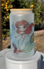 The Little Mermaid Ariel 16oz Glass Can, Lid Reusable Straw, Iced Coffee Cup