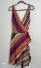 Lauren Ralph Lauren Women’s Striped Wrap Dress Multicolor Sleeveless Sz 16 Flowy