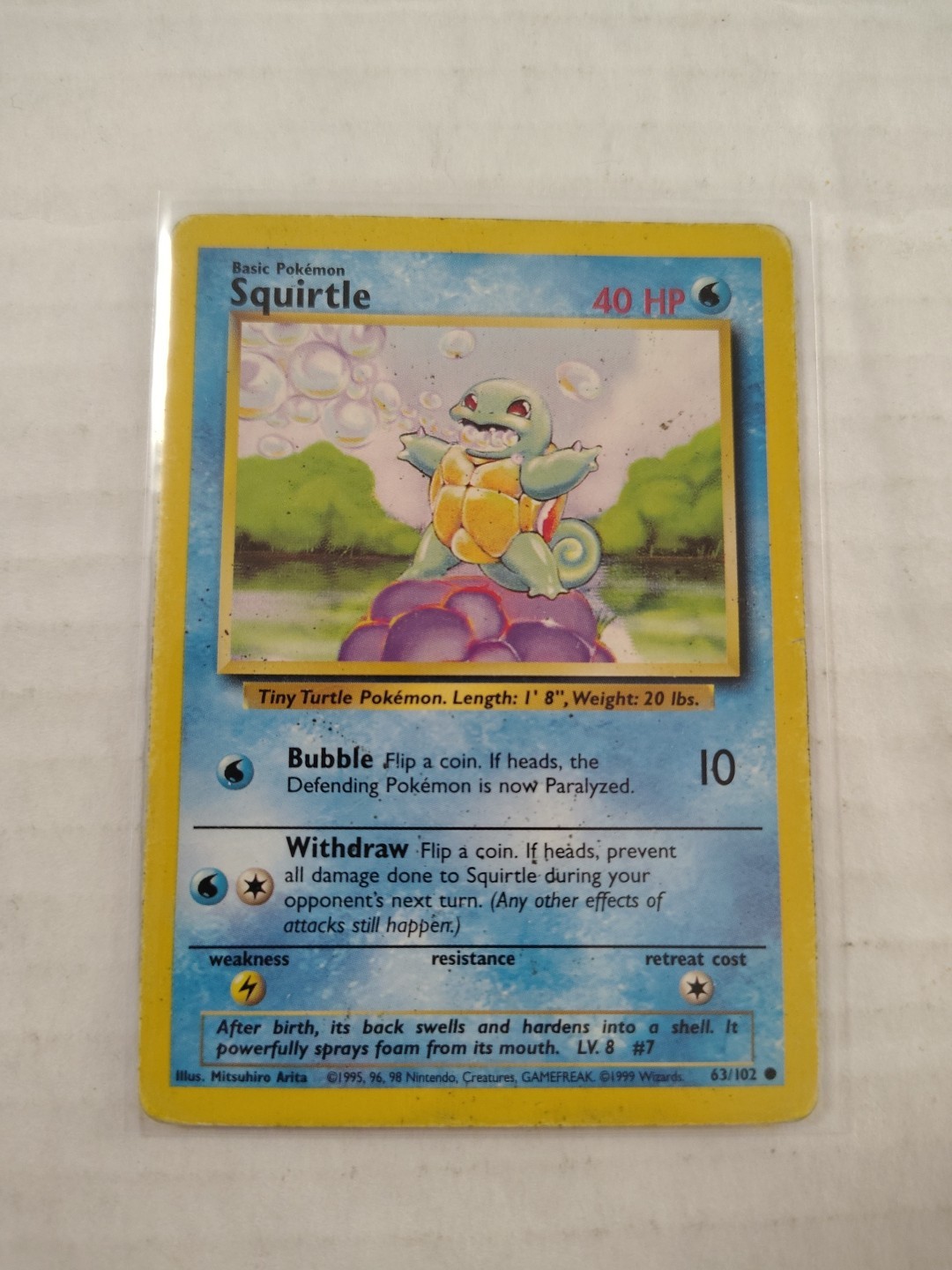 Squirtle 63/102 - Common 1999 English Base Set Pokemon Card - Heavy Play 