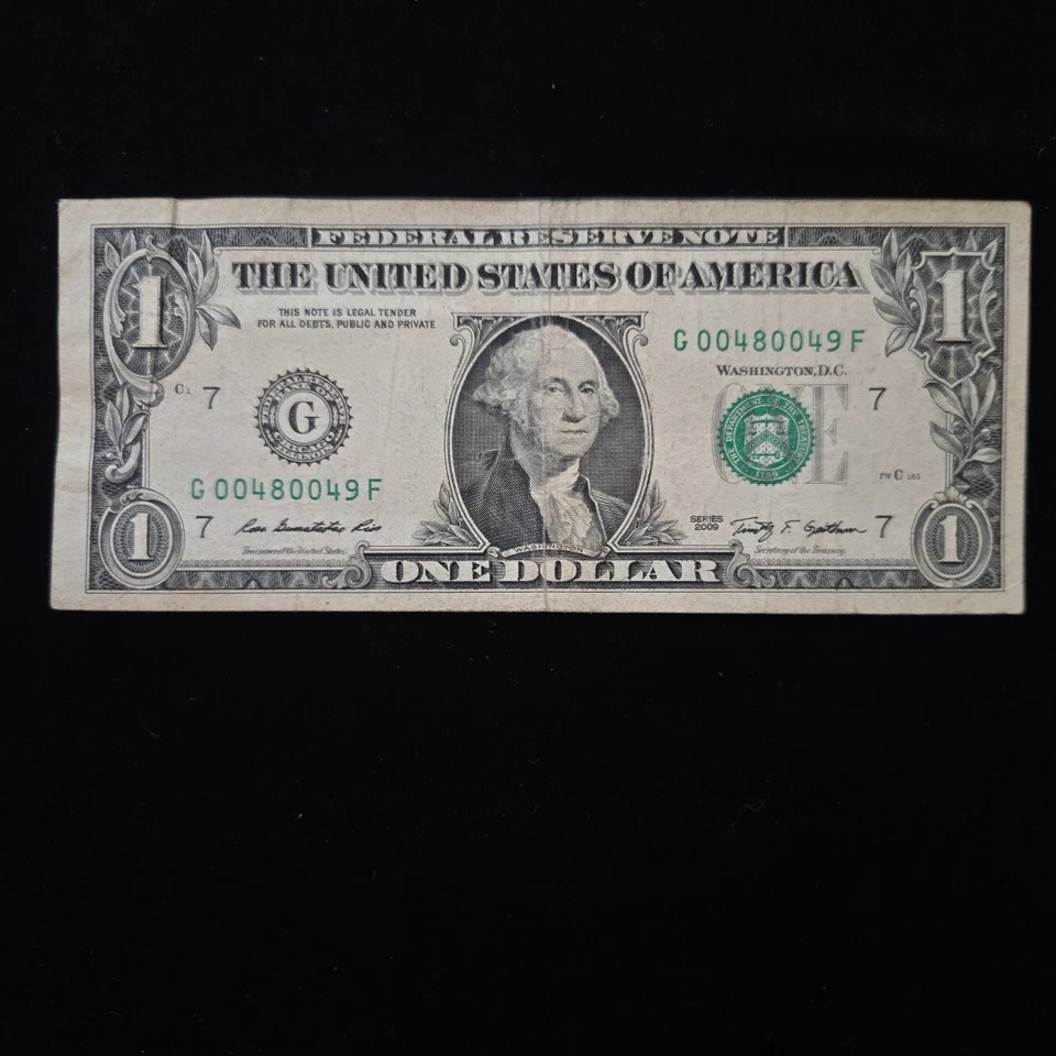 1 Dollar Bill FANCY Serial Number G 00480049 F 2009  Rare Number Note USA - Image 3 of 4