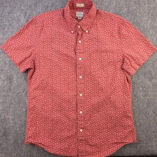 J Crew Shirt Medium Slim Fit Red Geometric Short Sleeve Button Down Pocket 