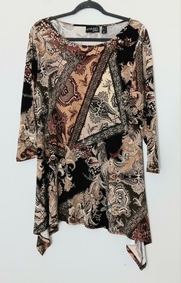 Attitudes by Renee Tunic Women's Size L Como Jersey Bateau Neck Printed Brown 