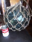 Vintage Japanese Large Glass Fishing Float Buoy Ball Net  Blue/Green 40" — photo 2