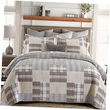 Quilt King Size, King Quilt Set, 100 Cotton King 98"x106" Brown/Grey/Tan