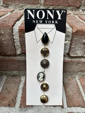 Vintage Nony New York Gold Tone Button Covers Variety 6 Pack Black Cameo Ornate