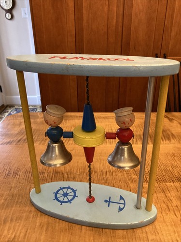Vintage 1930-1940’s PLAYSKOOL Wooden Flip Toy Bell Ringing Whimsical Sailors - Picture 8 of 14
