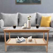 Wood Rectangle Coffee Table Glass Top Table Furniture For Living Room, Office
