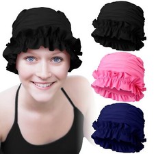 3 Pcs Swim Cap Women Adult with Ruffled Edges Nylon Cloth Swimming Cap for Wo...