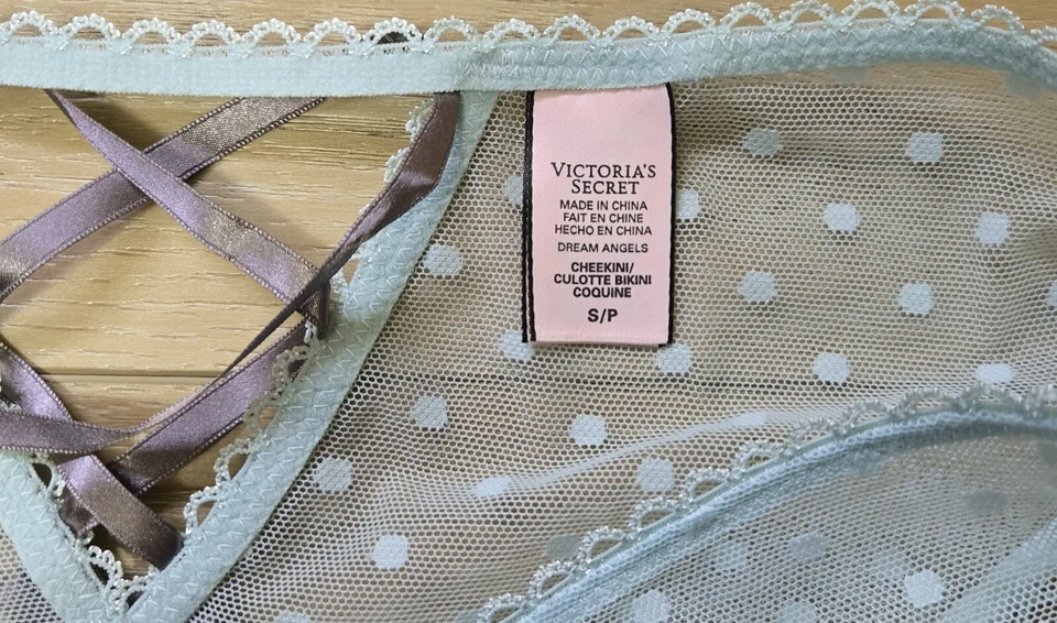 Victoria's Secret Dream Angels Aqua Malla Transparente Punto Corbata Cheekini Bragas S Foto 3 de 3