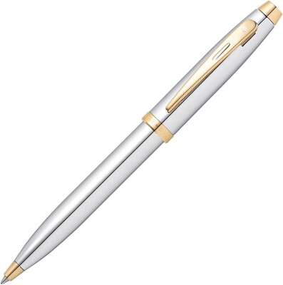 Sheaffer 100 Glänzender Chromkugelschreiber Mit Goldverzierung