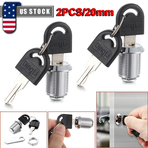 2PCS 20mm Cam Lock Door Cabinet LetterBox Mailbox Drawer Locker Universal 4 Keys