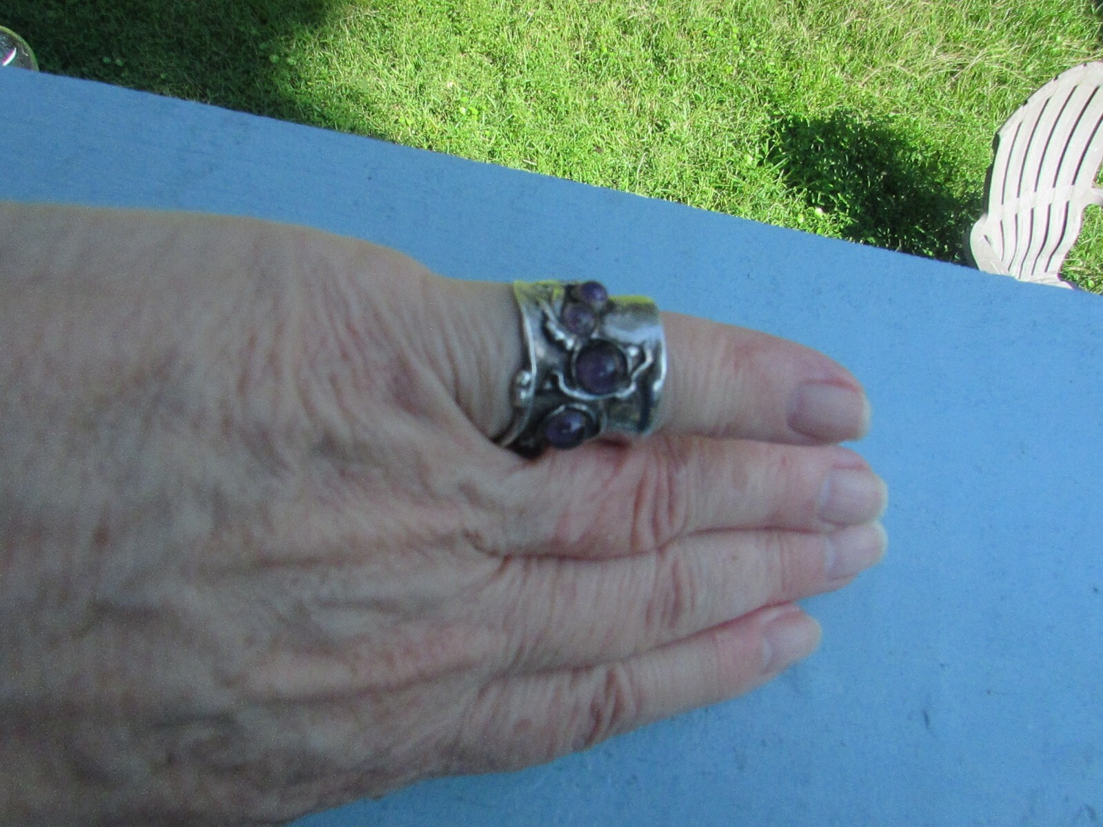 OUTSTANDING  HANDMADE FREEFORM SILVER RING & AMET… - image 14