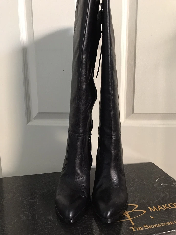 Botas Altas B Makowsky ~ Cuero Negro Cordones Corsé Espalda ~ Necesita Reparación de Cremallera Foto 3 de 4