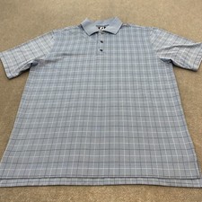 Footjoy Golf Polo Shirt Mens Large Gray Blue Plaid Short Sleeve Golfer FJ Logo