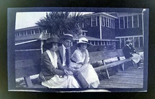 1910s Teen Boy Girl Boardwalk Boater Hat Dress Vtg Photo Negative 5.5 X 3.25 E