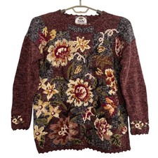 TIARA vintage Floral Sweater Medium Ramie Cotton blend grandma cottage