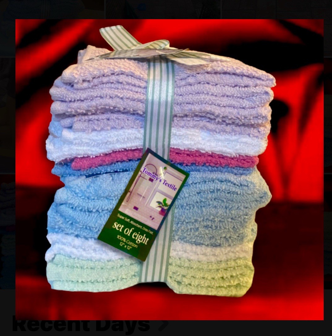 Tommy’s textile 16ct wash cloths 100% Cotton,12”x12"Green,white,purple,blue,Pink