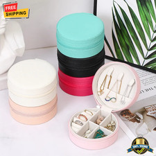 1 pc Portable Round PU Leather Jewelry Box Travel Organizer for Rings Earrings