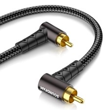 Dual Angle Right Subwoofer Cable 90 3ft/1M Black 90 Degree RCA to 90 Degree RCA