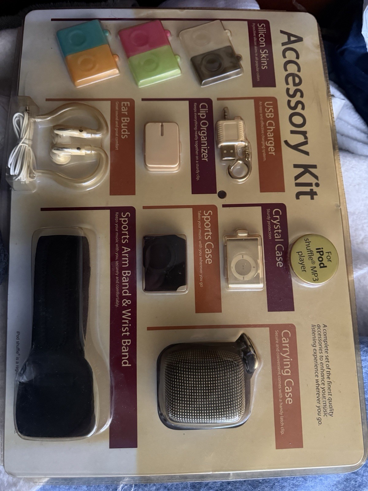 Accessory Kit for Apple iPod Shuffle 2nd Gen with Ear Buds, Armband, Cases