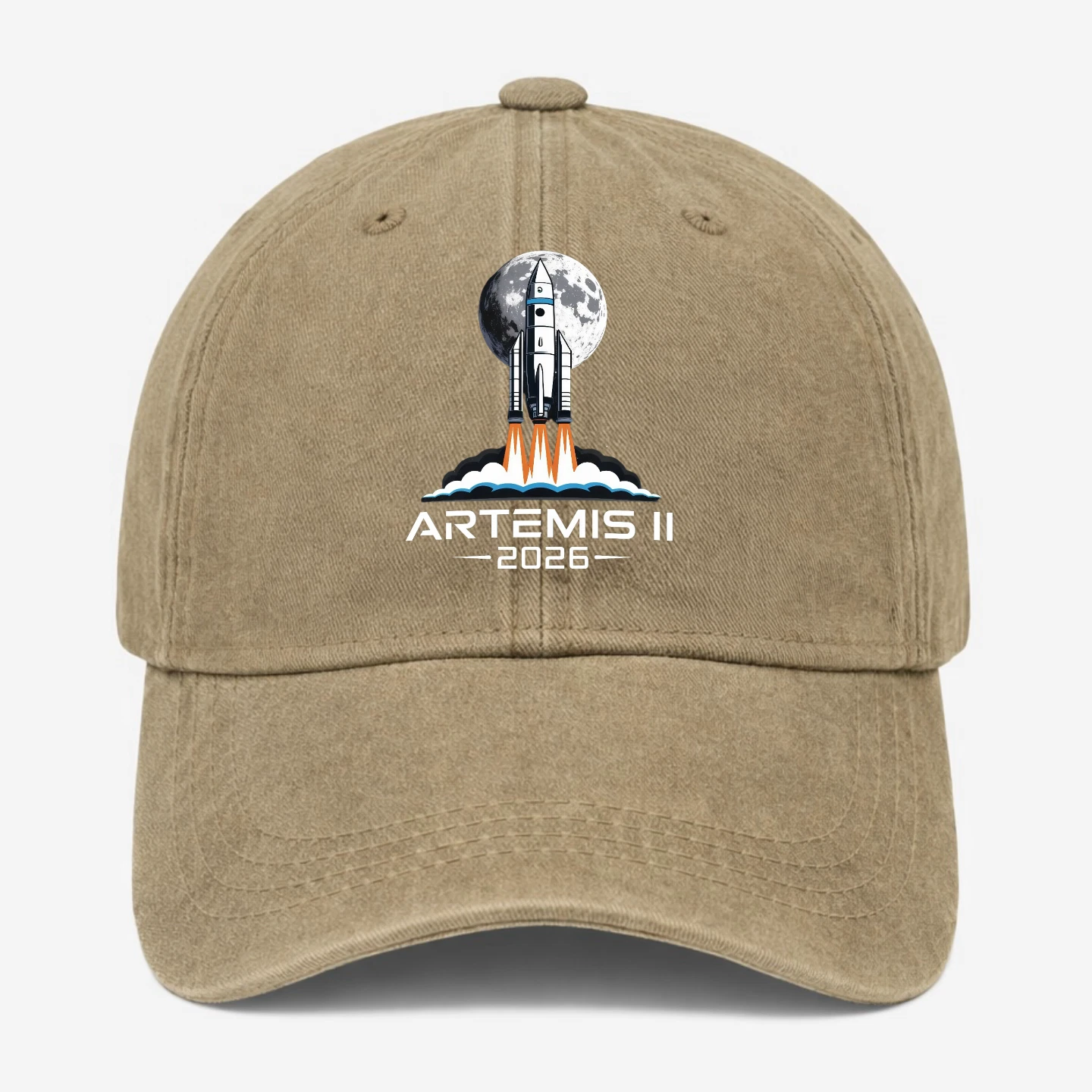 Artemis II 2026 Rocket Moon Space Mission Washed Denim Baseball Cap Adjustable