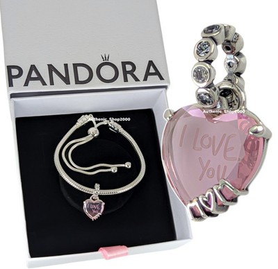 NEW 100% Authentic PANDORA I love You Mom Pink Heart Charm Bracelet Gift Set