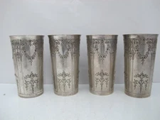 ART NOUVEAU Sterling Silver FLORAL Garland Engraved Water Glass TUMBLER Set of 4