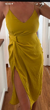 ASOS Yellow Midi Slip Dress V-Neck Strappy Sleeveless Slit UK 8