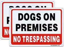 2 Pack Dogs On Premises Sign, No Trespassing Small Signage, 2-Pack 10"x7" 