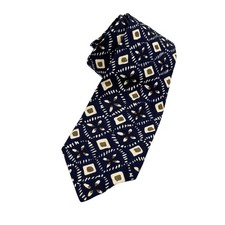 Gitman Bros Mens Vintage Silk Tie Navy Geometric Pattern 3 5/8 W 56" L USA