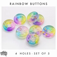 Set of 10 Gradient Rainbow with Star Glitter 15mm Resin Buttons - 4 holes
