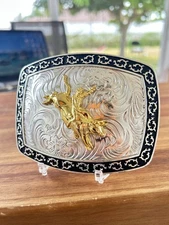 WMG Bull Rider Cowboy Rodeo Western Large Gold Tone Cowboy Riding Bull Unisex