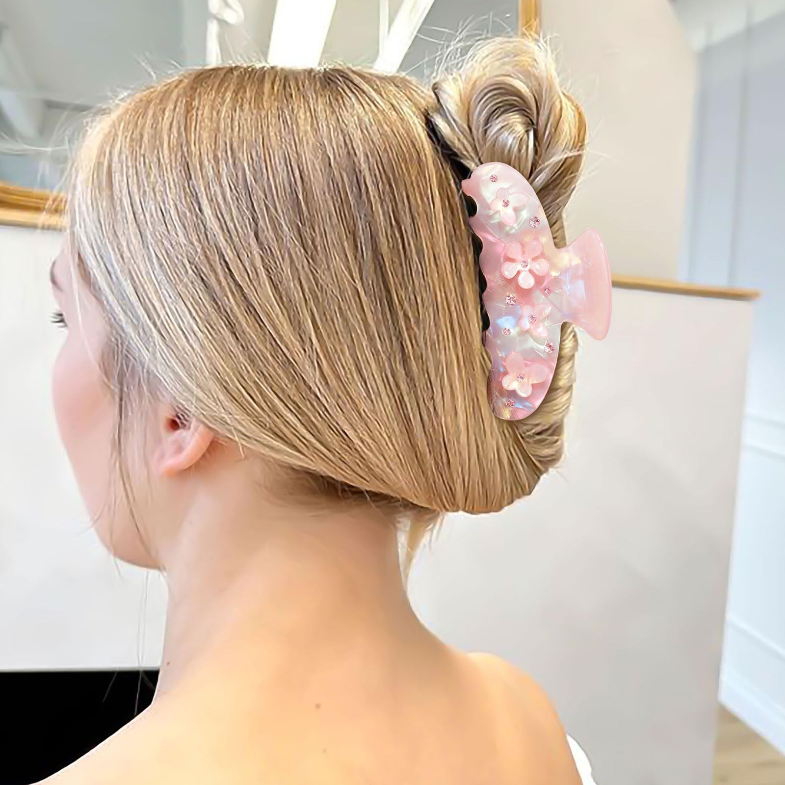 HAIMEIKANG 2Pcs Acrylic Flower Hair Claw Clips - Large Jaw Clips for Women